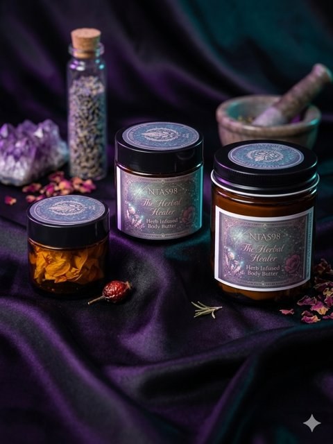 The Herbal Healer whipped body butter jars