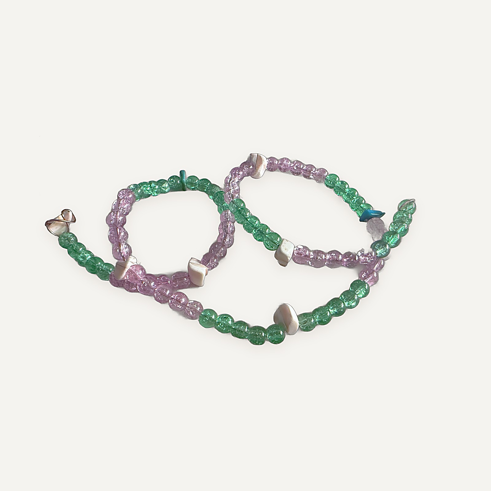 Green and pink shell snake bracelet